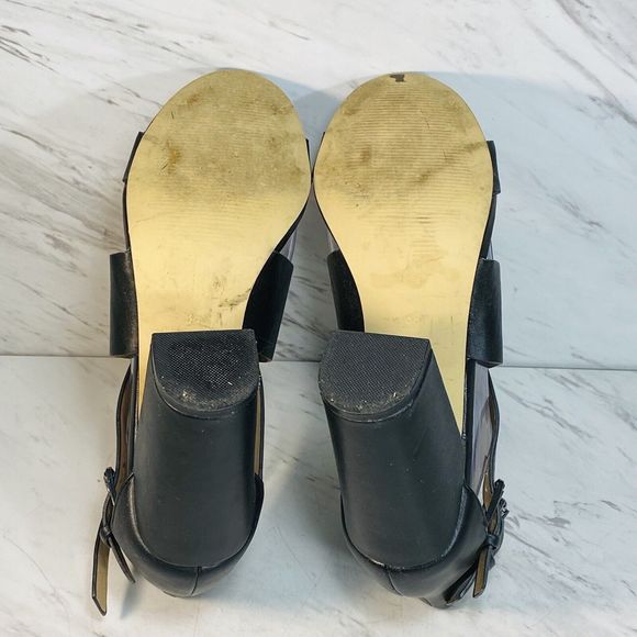 Women Heel Sandals Black Leather Size 7 Heel 4” - Picture 8 of 8